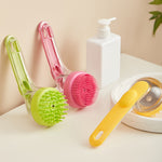 Long Handle Pet Bathing Brush Silicone Dogs Cats Cleaning Massage Brush Grooming Comb, Fine Teeth Yellow, Fine Teeth Blue, Fine Teeth Green, Coarse Teeth Yellow, Coarse Teeth Blue, Coarse Teeth Green