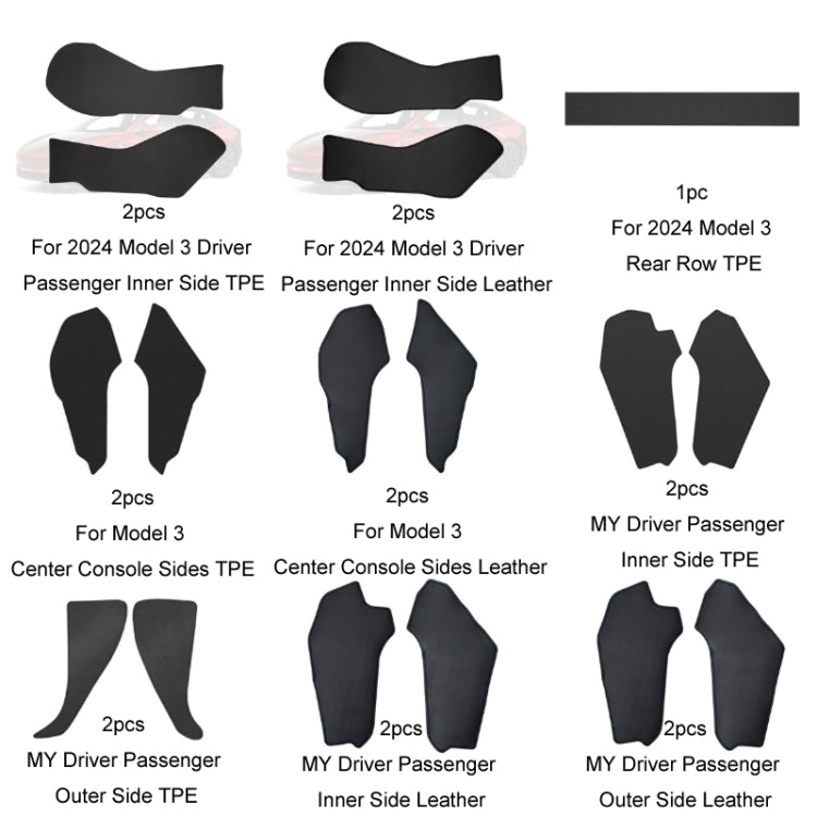 For Tesla Center Console Side Anti-kick Protective Pad, For 2024 Model 3 Driver Passenger Inner Side TPE, For 2024 Model 3 Driver Passenger Inner Side Leather, For 2024 Model 3 Rear Row TPE, For Model 3 Center Console Sides TPE                         ...