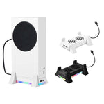 Ventilateur de refroidissement pour console Xbox Series S avec bande LED intégrée, blanc et noir.