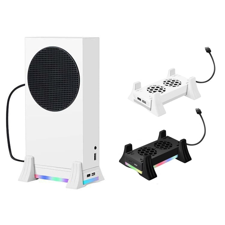 Ventilateur de refroidissement pour console Xbox Series S avec bande LED intégrée, blanc et noir.