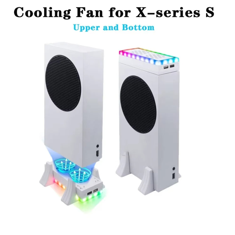 Ventilateur de refroidissement pour console Xbox Series S avec bande LED intégrée, blanc et noir.