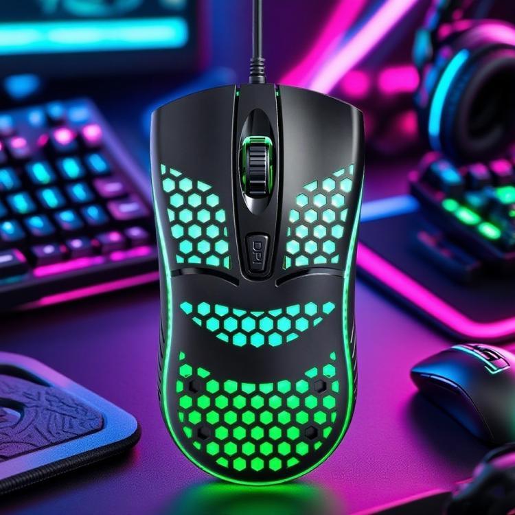 T-WOLF V15 Honeycomb Wired USB Gaming Mouse with RGB Lighting Ergonomic Hollow Design for PC Office Home Use