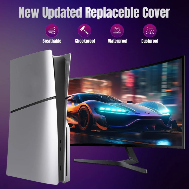 Coque de remplacement amovible pour PS5 Slim, disponible en noir (édition disque), blanc (édition disque), gris (édition disque) et gris (édition numérique).