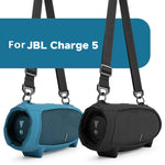 For JBL Charge 5 Speaker Silicone Case with Shoulder Strap Carrying Bag, Silicone Case Black, Silicone Case Blue