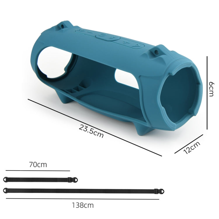 For JBL Charge 5 Speaker Silicone Case with Shoulder Strap Carrying Bag, Silicone Case Black, Silicone Case Blue