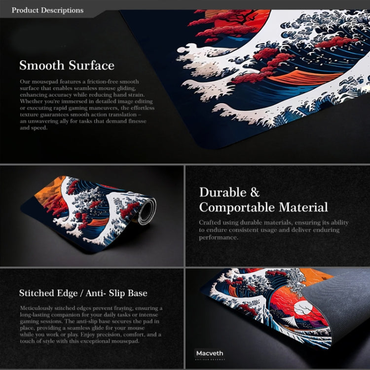 Big Wave Gaming Mouse Pad Non-Slip Rubber Desk Mat, 300x600x2mm, 300x700x3mm, 300x800x2mm, 300x800x3mm, 400x900x2mm, 400x900x3mm