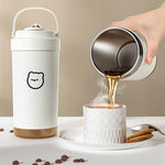 كوب معزول محمول من الفولاذ المقاوم للصدأ 316 مع مصاصة، كوب قهوة مزدوج الاستخدام، 500 مل