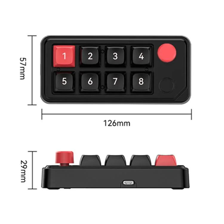 MKESPN 8-Key Wired Hot-Swappable Macro Definition Gaming Mechanical Keyboard With Knob, MKESPN K815A (Black)