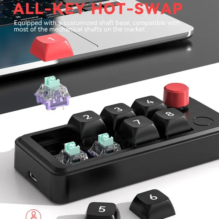 MKESPN 8-Key Wired Hot-Swappable Macro Definition Gaming Mechanical Keyboard With Knob, MKESPN K815A (Black)