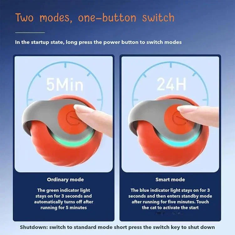 Smart Self Rolling Ball Interactive Cat Toys USB Rechargeable Cat Ball Two Speed Adjustment, TUTU Orange, TUTU Blue
