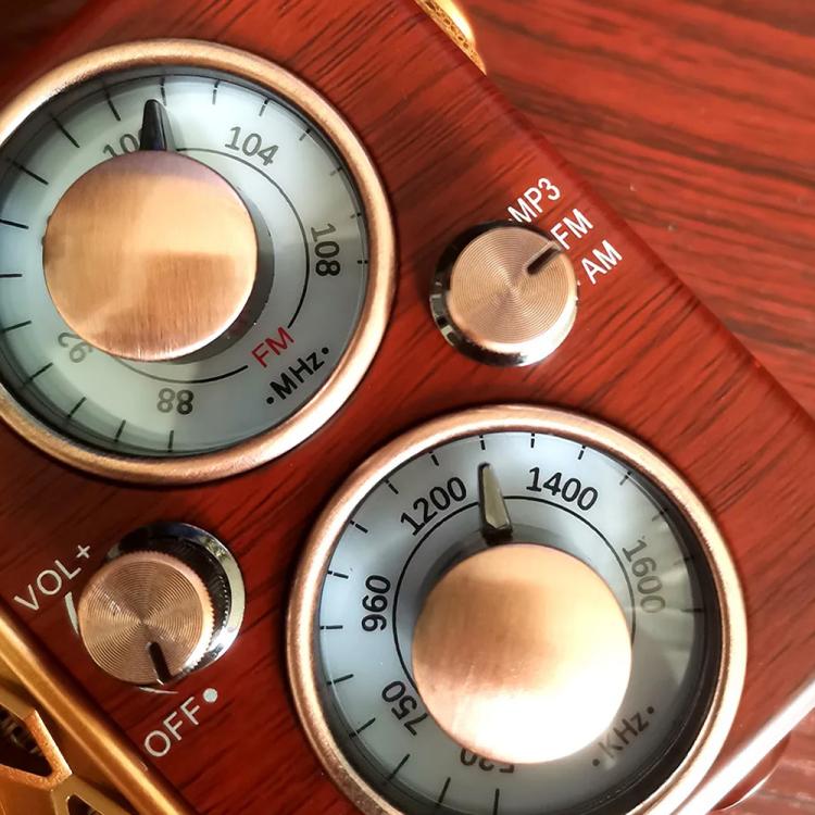 Retro Multifunctional Radio Bluetooth Speaker Handhled Audio Decoration Ornament, Wave Pattern, Horizontal Stripes, Woven Surface, Vertical Grid