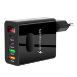 شاحن متعدد المنافذ للهاتف المحمول مع شاشة رقمية 2 USB + 2 Type-C، قابس الاتحاد الأوروبي أسود، قابس الولايات المتحدة أسود، قابس المملكة المتحدة أسود، قابس الاتحاد الأوروبي أبيض، قابس الولايات المتحدة أبيض، قابس المملكة المتحدة أبيض