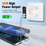 شاحن متعدد المنافذ للهاتف المحمول مع شاشة رقمية 2 USB + 2 Type-C، قابس الاتحاد الأوروبي أسود، قابس الولايات المتحدة أسود، قابس المملكة المتحدة أسود، قابس الاتحاد الأوروبي أبيض، قابس الولايات المتحدة أبيض، قابس المملكة المتحدة أبيض
