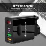 شاحن متعدد المنافذ للهاتف المحمول مع شاشة رقمية 2 USB + 2 Type-C، قابس الاتحاد الأوروبي أسود، قابس الولايات المتحدة أسود، قابس المملكة المتحدة أسود، قابس الاتحاد الأوروبي أبيض، قابس الولايات المتحدة أبيض، قابس المملكة المتحدة أبيض