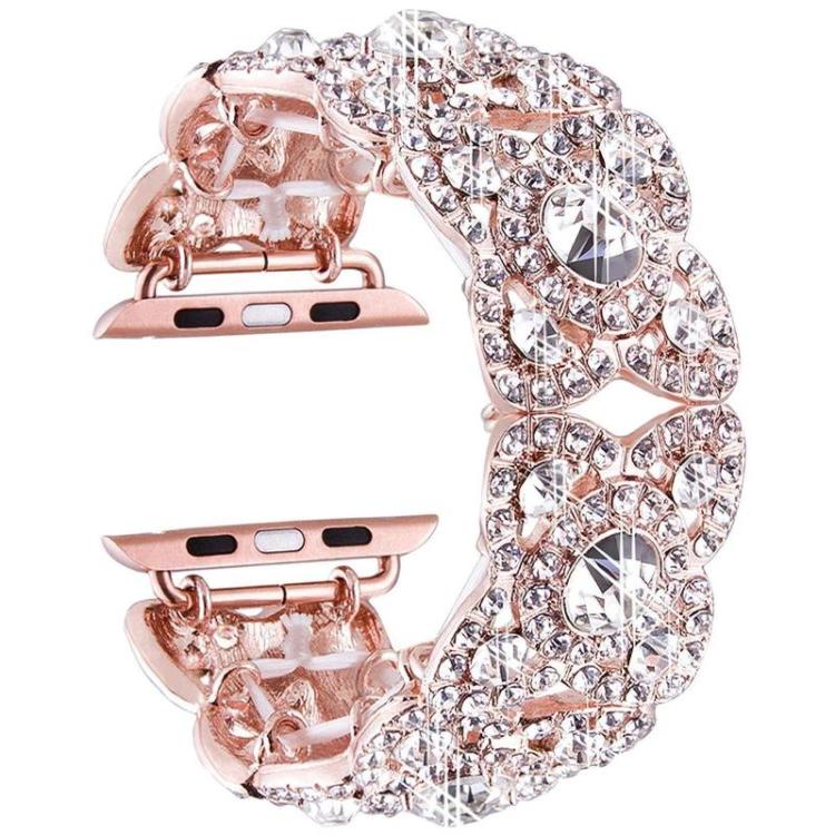 Petaled Metal Diamond Wristband Strap For Apple Watch Series 9 / 8 / 7 / 6 / SE / 5 / 4 / 3, 1215 Silver, 1202 Silver, 1215 Black, 1202 Black, 1215 Rose Gold, 1202 Rose Gold, 1202 Rose Gold Red, 1215 Gold