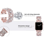 Petaled Metal Diamond Wristband Strap For Apple Watch Series 9 / 8 / 7 / 6 / SE / 5 / 4 / 3, 1215 Silver, 1202 Silver, 1215 Black, 1202 Black, 1215 Rose Gold, 1202 Rose Gold, 1202 Rose Gold Red, 1215 Gold