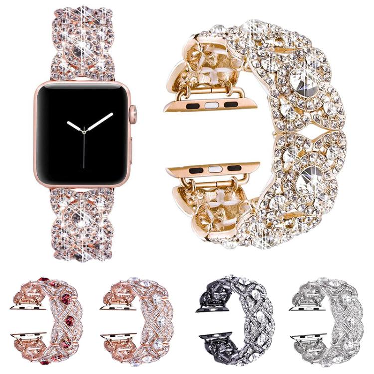 Petaled Metal Diamond Wristband Strap For Apple Watch Series 9 / 8 / 7 / 6 / SE / 5 / 4 / 3, 1215 Silver, 1202 Silver, 1215 Black, 1202 Black, 1215 Rose Gold, 1202 Rose Gold, 1202 Rose Gold Red, 1215 Gold