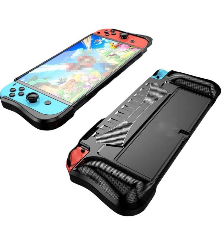 Coque de protection intégrée en TPU pour console OLED Switch avec 2 emplacements pour cartes de jeu