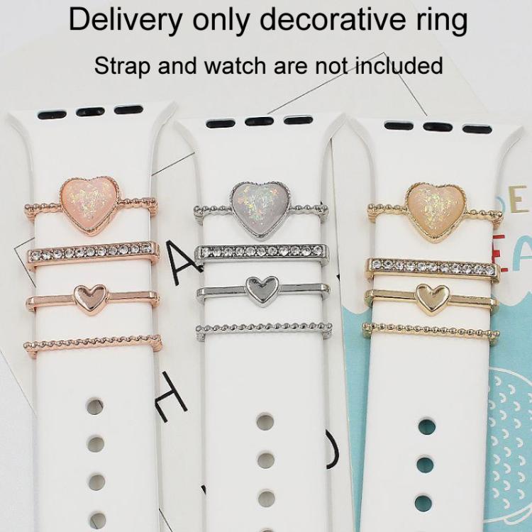 21mm Width Smart Watch Universal Silicone Band Heart Decorative Ring Metal Accessories, 4pcs / Set