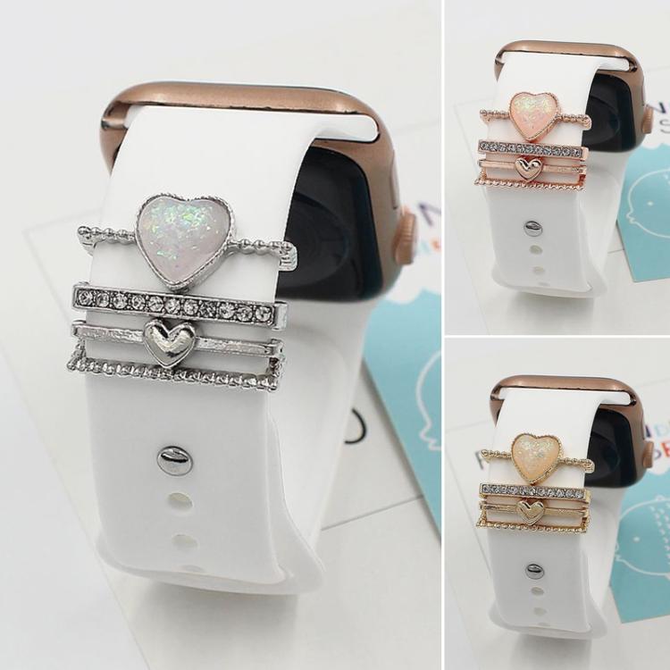 21mm Width Smart Watch Universal Silicone Band Heart Decorative Ring Metal Accessories, 4pcs / Set