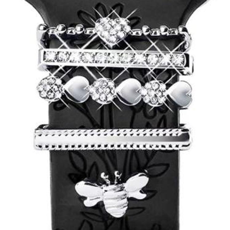 5pcs / Set 20mm Width Smart Watch Silicone Band Decorative Ring Metal Accessories, Gold 1, Silver 2, Rose Gold 3, Rose Gold 4, Silver 5, Rose Gold 6, Gold 7, Rose Gold 8, Gold 9