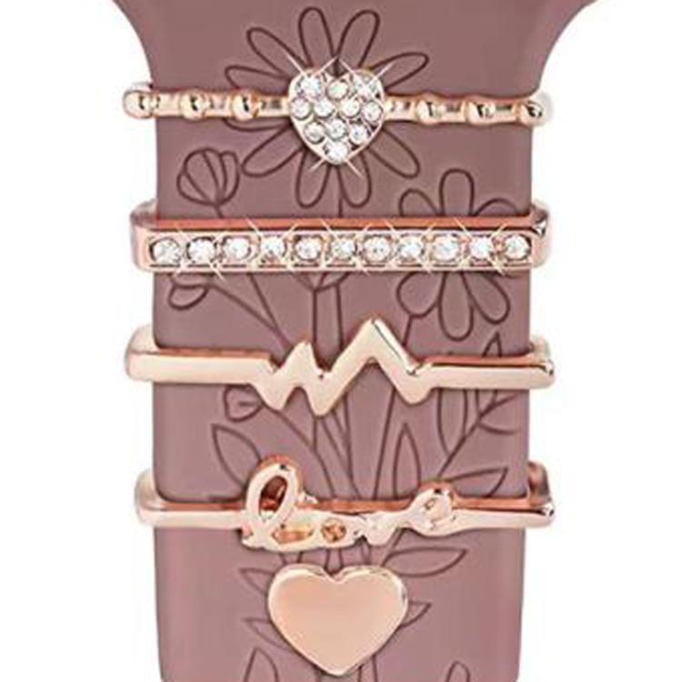 5pcs / Set 20mm Width Smart Watch Silicone Band Decorative Ring Metal Accessories, Gold 1, Silver 2, Rose Gold 3, Rose Gold 4, Silver 5, Rose Gold 6, Gold 7, Rose Gold 8, Gold 9