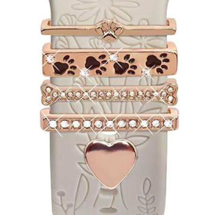 5pcs / Set 20mm Width Smart Watch Silicone Band Decorative Ring Metal Accessories, Gold 1, Silver 2, Rose Gold 3, Rose Gold 4, Silver 5, Rose Gold 6, Gold 7, Rose Gold 8, Gold 9