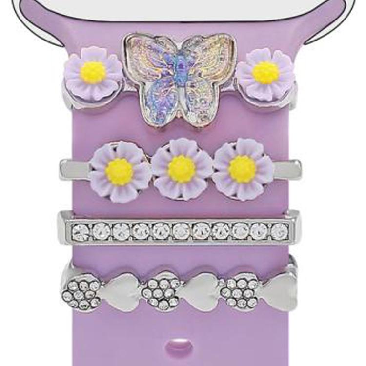 4pcs / Set 22mm Width Smart Watch Butterfly Flower Band Decorative Ring Metal Accessories, 1, 2, 3, 4