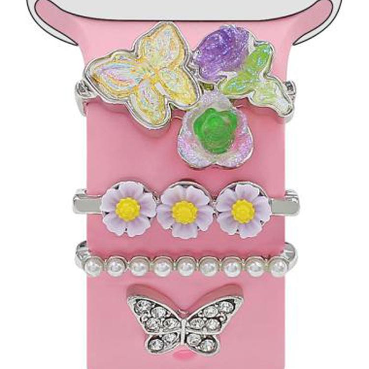 4pcs / Set 22mm Width Smart Watch Butterfly Flower Band Decorative Ring Metal Accessories, 1, 2, 3, 4