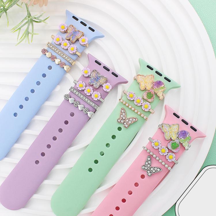 4pcs / Set 22mm Width Smart Watch Butterfly Flower Band Decorative Ring Metal Accessories, 1, 2, 3, 4
