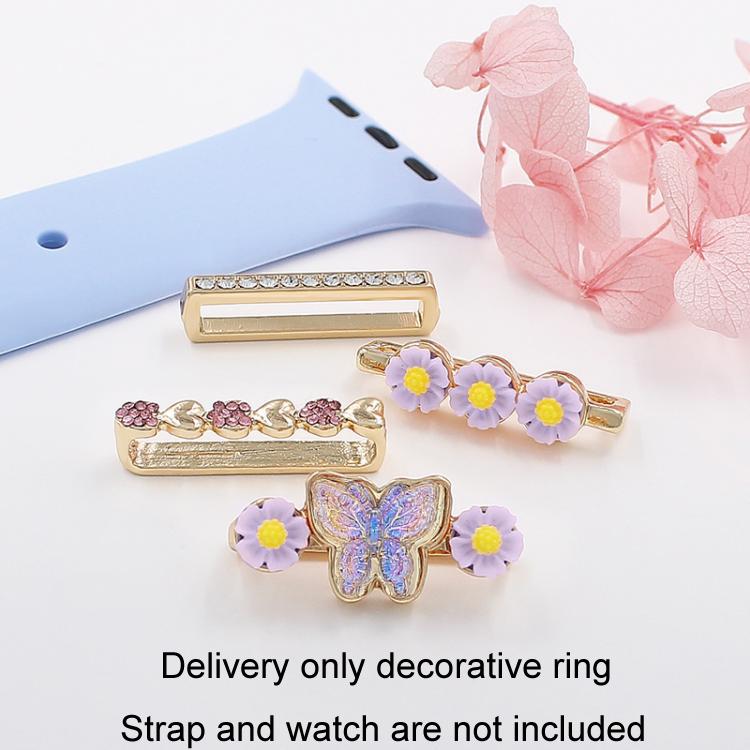 4pcs / Set 22mm Width Smart Watch Butterfly Flower Band Decorative Ring Metal Accessories, 1, 2, 3, 4