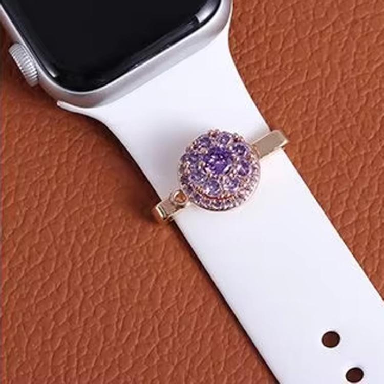 21mm Width Rotatable Smartwatch Strap Decorative Ring Metal Accessories, Gold Windmill, Purple Flower Ring