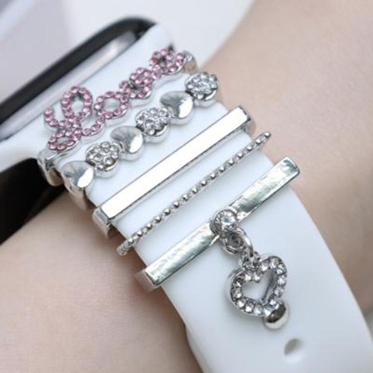 5pcs / Set 21mm Width Smart Watch Band LOVE Letter Decorative Ring Metal Accessories