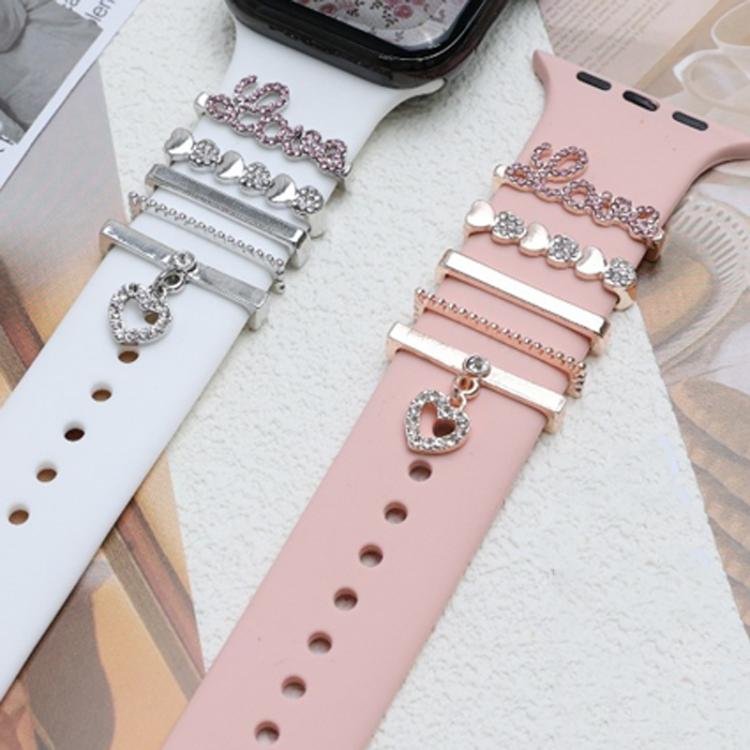 5pcs / Set 21mm Width Smart Watch Band LOVE Letter Decorative Ring Metal Accessories