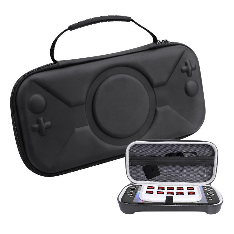 Sacoche de rangement portable à motif O pour Nintendo Switch 2, en PU noir à motif O et en tissu gris à motif O.
