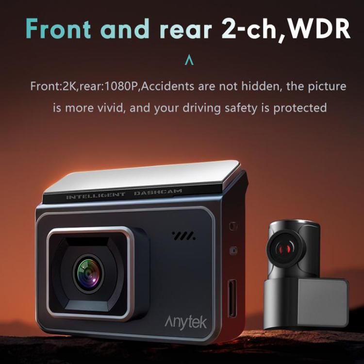 Anytek T2 PRO 3.0 Inch 2K HD Night Vision Recorder Hidden Car Camera Front And Rear Dual Recording, T2 PRO
