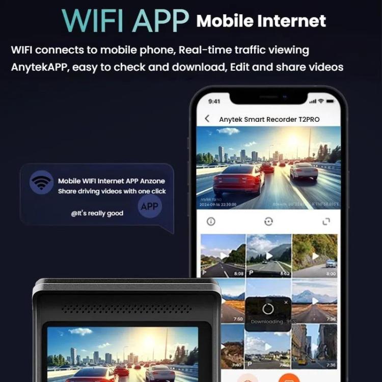 Anytek T2 PRO 3.0 Inch 2K HD Night Vision Recorder Hidden Car Camera Front And Rear Dual Recording, T2 PRO