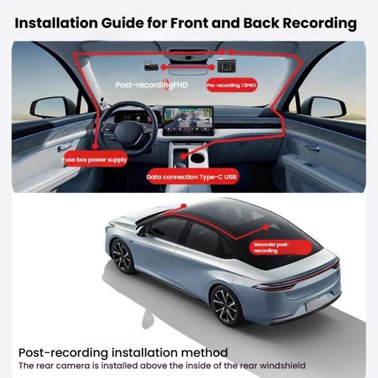 Anytek T2 PRO 3.0 Inch 2K HD Night Vision Recorder Hidden Car Camera Front And Rear Dual Recording, T2 PRO