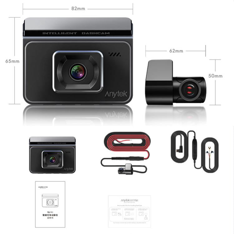 Anytek T2 PRO 3.0 Inch 2K HD Night Vision Recorder Hidden Car Camera Front And Rear Dual Recording, T2 PRO