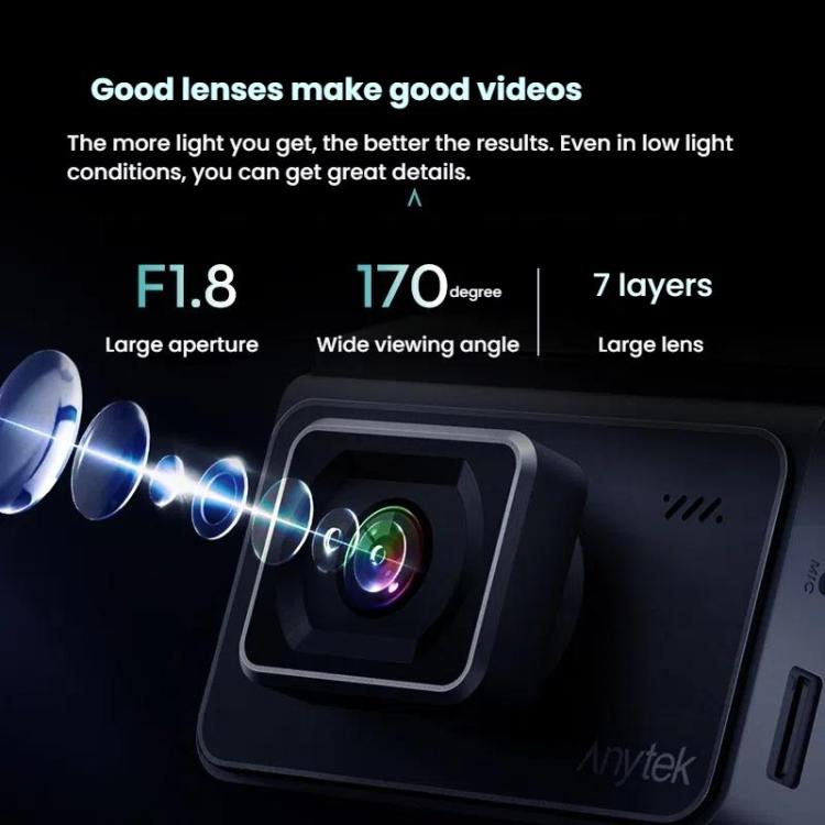 Anytek T2 PRO 3.0 Inch 2K HD Night Vision Recorder Hidden Car Camera Front And Rear Dual Recording, T2 PRO