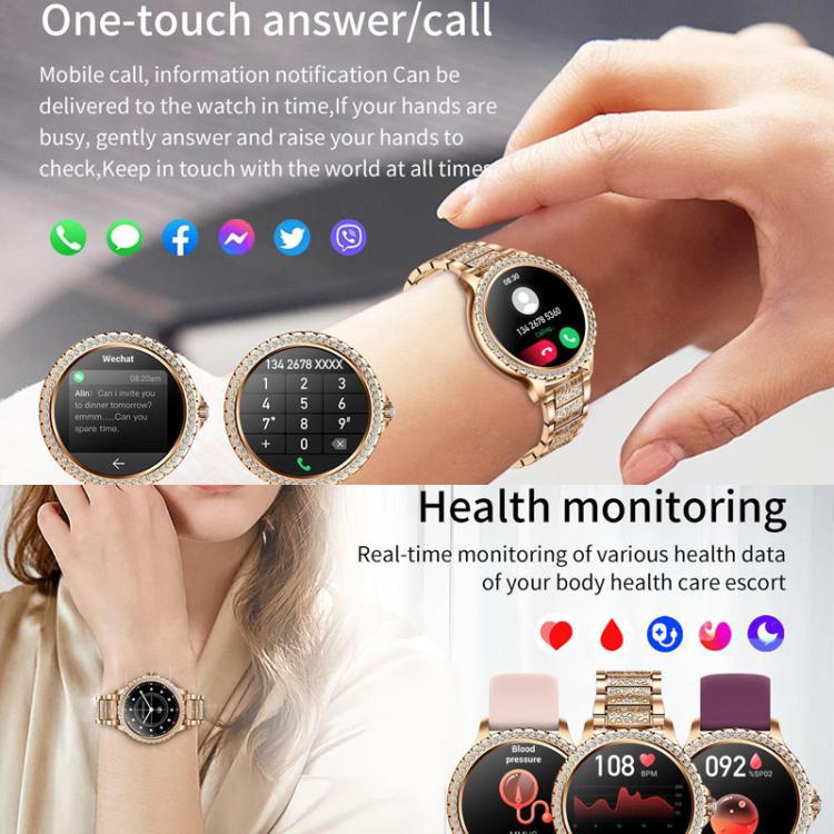 Bluetooth Calling AI Voice Assistant Life Waterproof Sports Smartwatch, Black Silicone Strap, Gold Pink Silicone Strap, Silver Gray Silicone Strap, Gold Rough Steel Strap+Pink Silicone Strap, Silver Rough Steel Strap+Gray Silicone Strap                ...