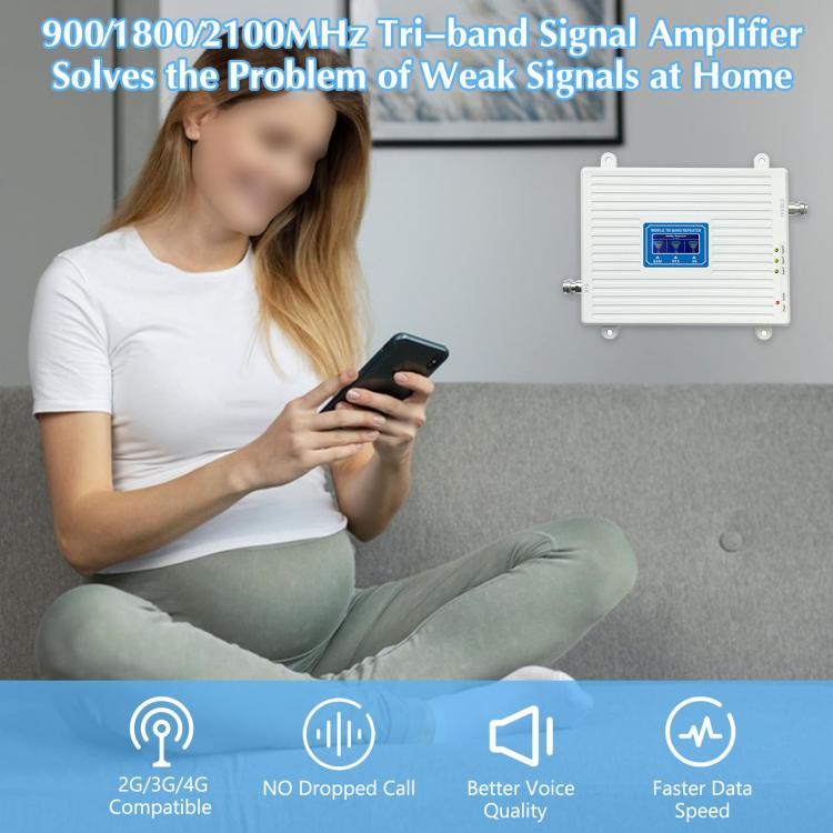 Triple-Band 900/1800/2100 Mobile Phone Signal Reception Booster Amplifier, UK Plug, US Plug, EU Plug