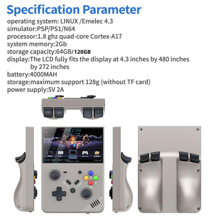 R43 Pro Handheld Game Console 4K HD 4.3-Inch Screen Home Portable Video Game Player, Translucent Black 64G, Gray 64G, Translucent Black 128G, Gray 128G