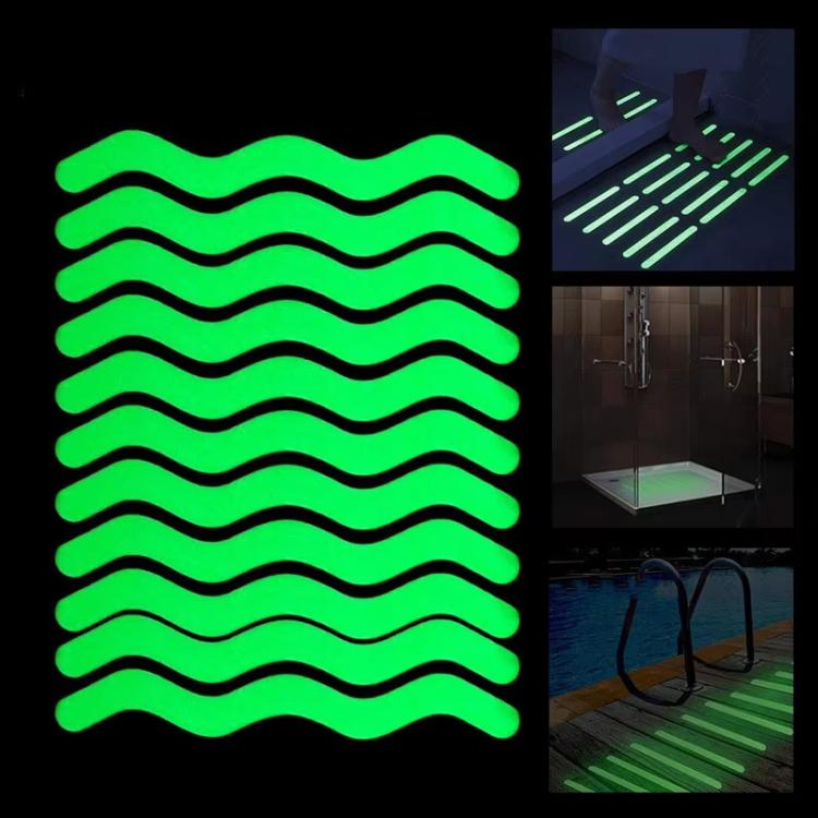 12pcs /Pack PEVA Self-Adhesive Glow-in-the-Dark Anti-Slip Stickers for Bathroom, Stairs, Floor, Strip 2x20cm, Strip 2x38cm, S-shape 1.3x18cm, Round 8cm, Round 10cm, Flower 8cm, Flower 10cm, Conch