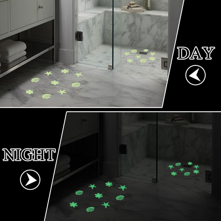 12pcs /Pack PEVA Self-Adhesive Glow-in-the-Dark Anti-Slip Stickers for Bathroom, Stairs, Floor, Strip 2x20cm, Strip 2x38cm, S-shape 1.3x18cm, Round 8cm, Round 10cm, Flower 8cm, Flower 10cm, Conch