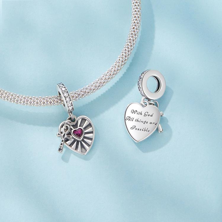 S925 Sterling Silver Heart Cross Hollow Pendant Bracelet Beads