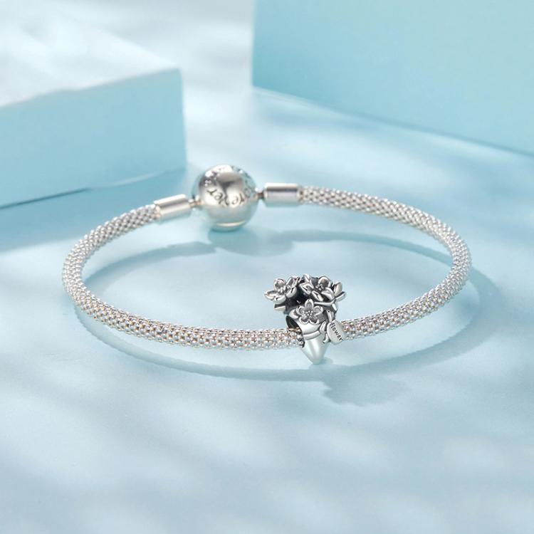 S925 Sterling Silver Oxidized Bouquet Bracelet Beads