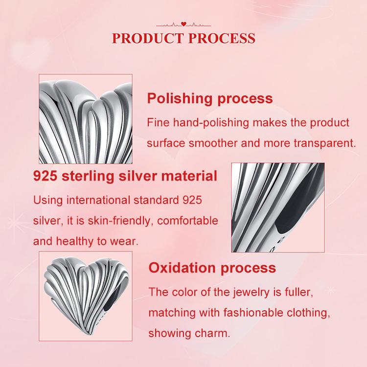 S925 Sterlingsilber Oxidiertes herzförmiges Armbandperlen
