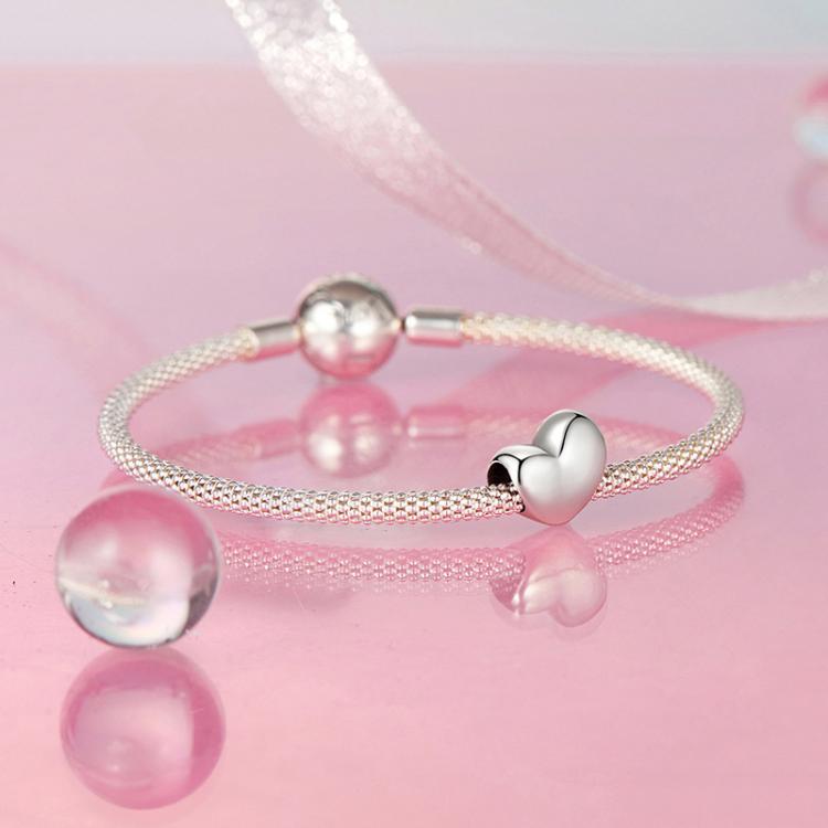 S925 Sterlingsilber Glänzendes Herz-Armbandperlen