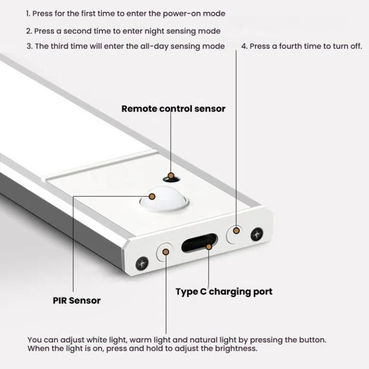 Rechargeable Motion Sensor Light Bar Cabinet Wardrobe Lamp With Remote Control, 20cm Silver, 40cm Silver, 60cm Silver, 80cm Silver, 20cm Black, 40cm Black, 60cm Black, 80cm Black